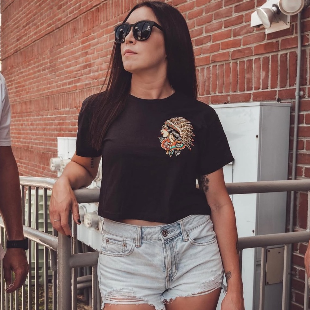 Queen’s Head Tattoo Apparel Co Indian girl cropped T-shirt